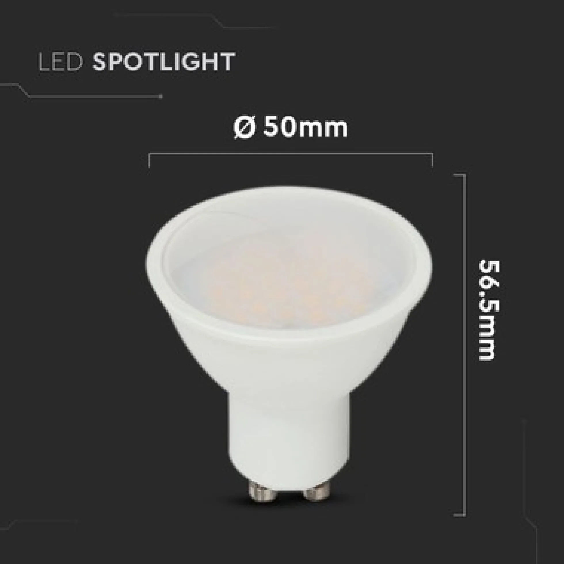 V-TAC 3W GU10 LED-pære, 3000K, 250lm, RA80, 230V