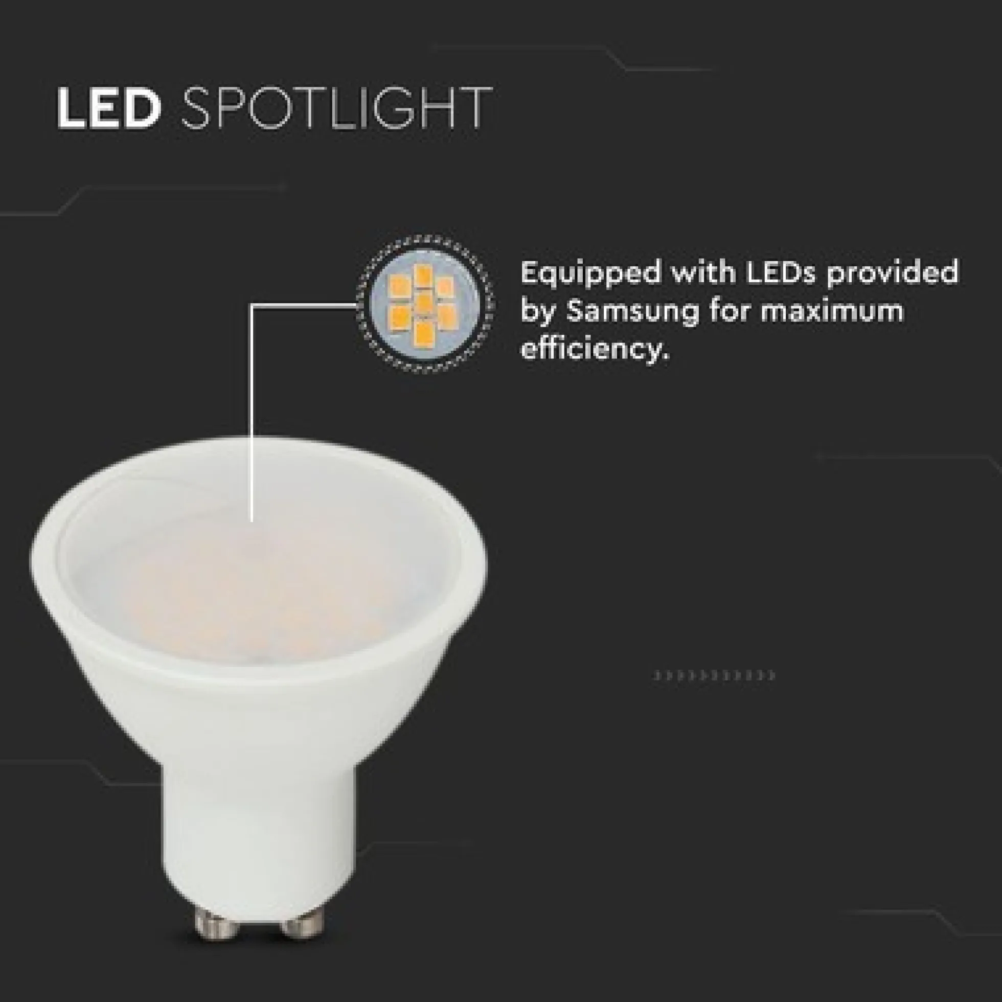 V-TAC 3W GU10 LED-pære, 3000K, 250lm, RA80, 230V
