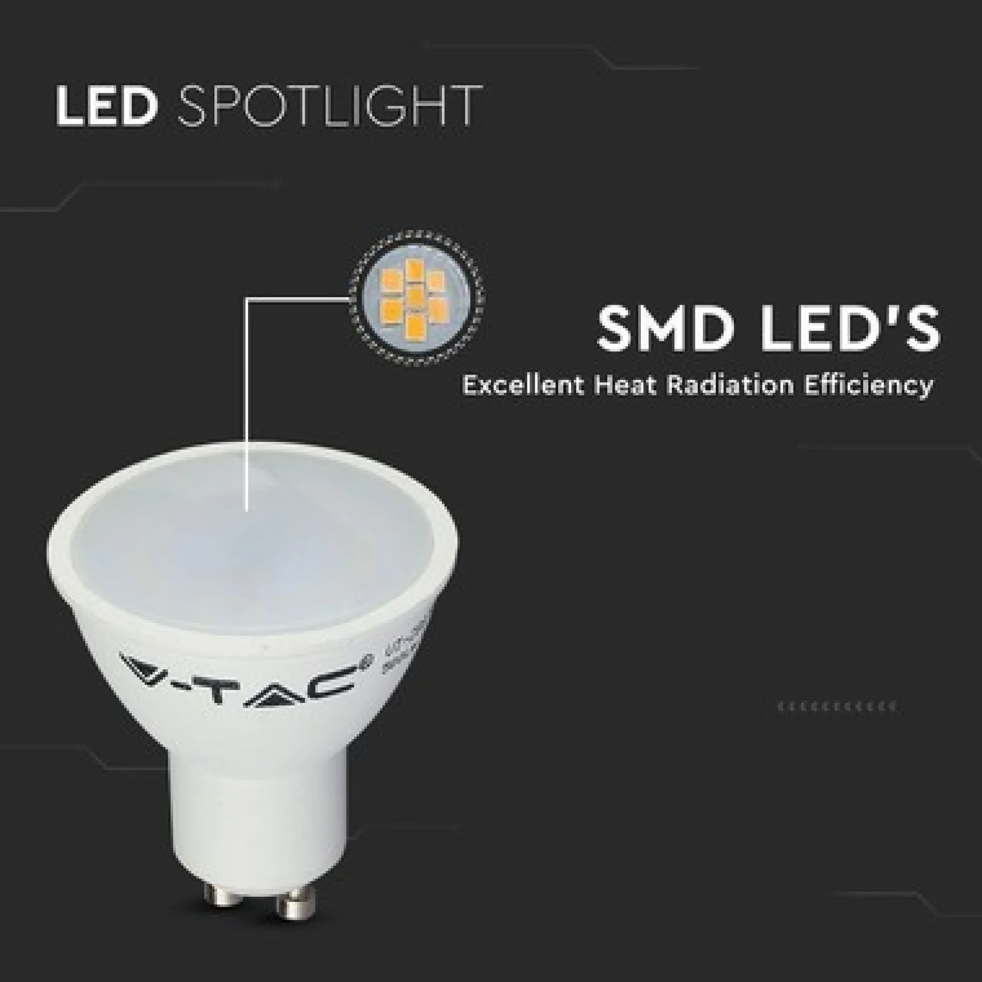 V-TAC 4,5W GU10 LED-pære, 400lm, RA80
