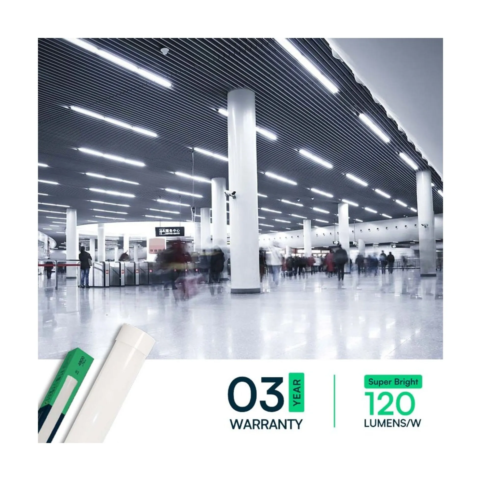 V-Tac 40W LED armatur, 120 cm, 230V, 3000K