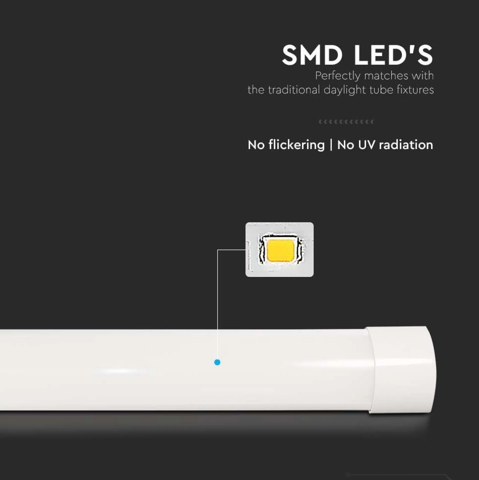 V-Tac 40W LED armatur, 120 cm, 230V, 3000K