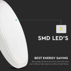 V-Tac 24W LED loftslampe, Ø29,5cm, Højde: 5,5cm, hvid kant, neutral kulør