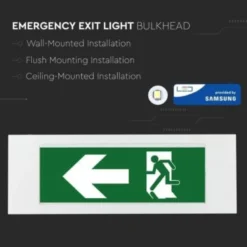 V-Tac 4W LED nødbelysning - Væg/loft/undersænket montering, inkl. batteri og piktogrammer