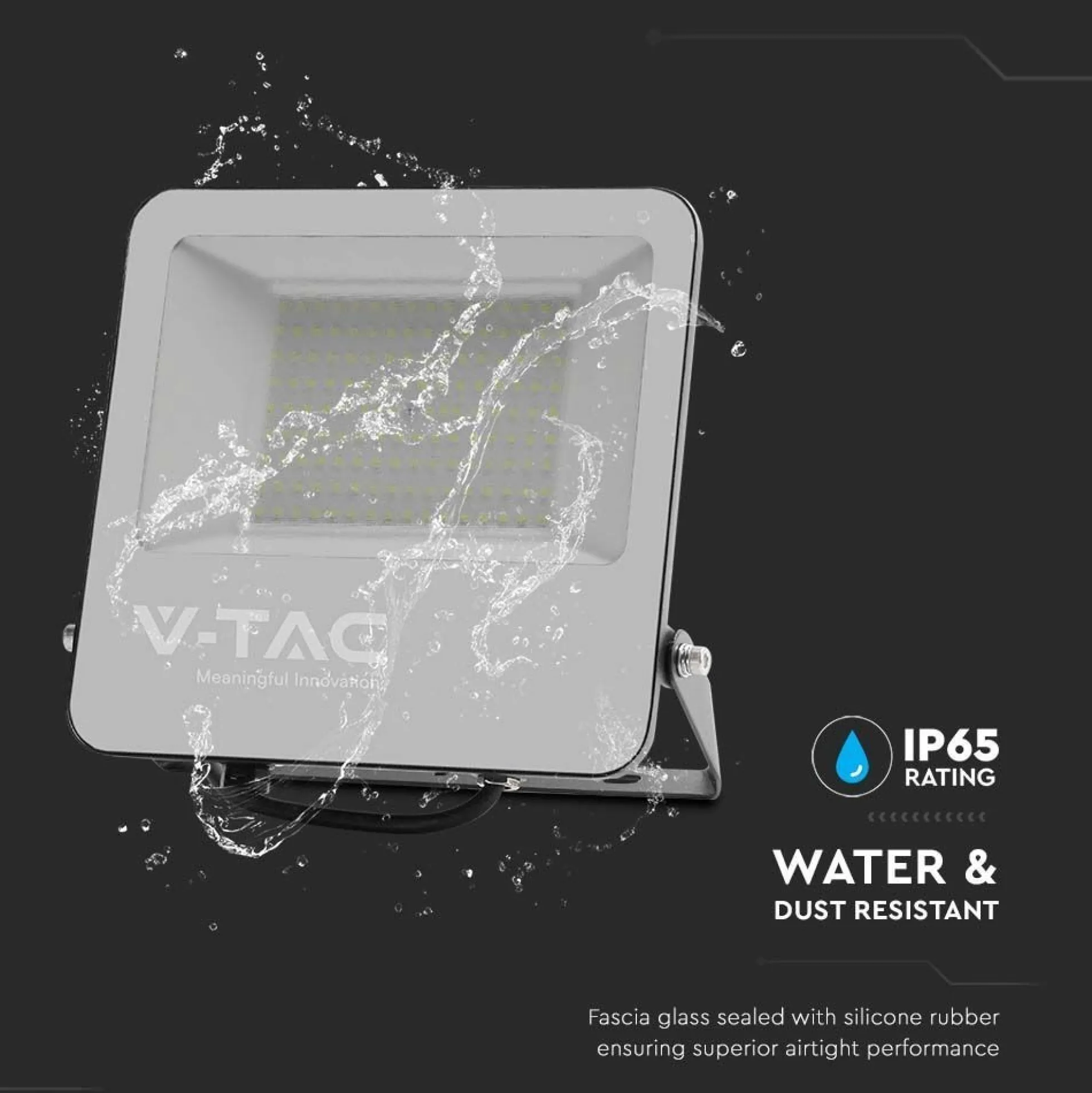 V-Tac 100W LED projektør, 185lm/W, arbejdslampe, udendørs, sort, kold hvid