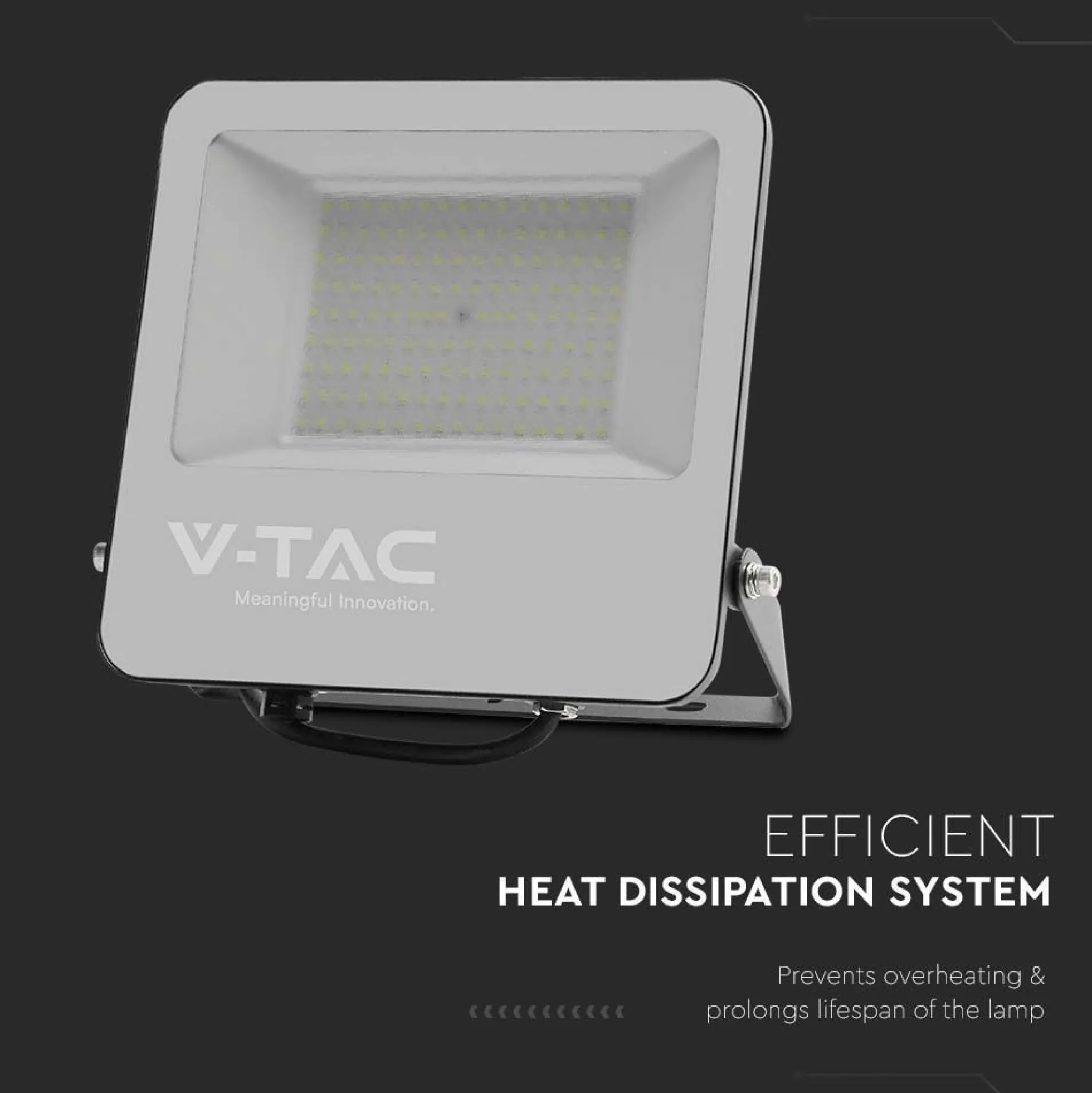 V-Tac 100W LED projektør, 185lm/W, arbejdslampe, udendørs, sort, kold hvid