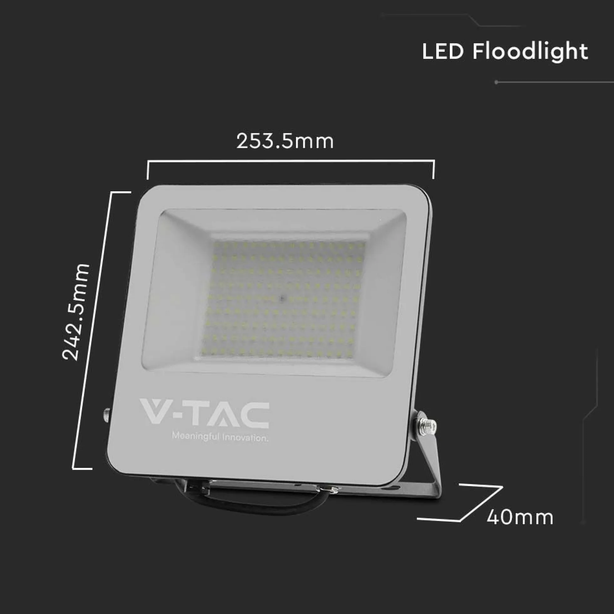 V-Tac 100W LED projektør, 185lm/W, arbejdslampe, udendørs, sort, kold hvid