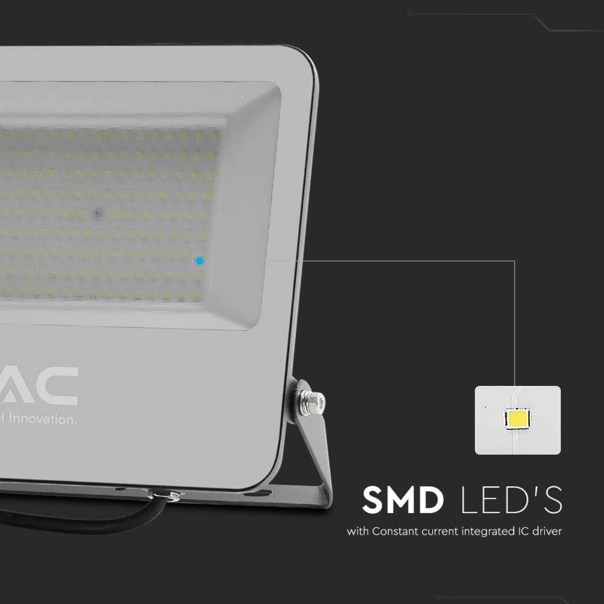 V-Tac 100W LED projektør, 185lm/W, arbejdslampe, udendørs, sort, kold hvid