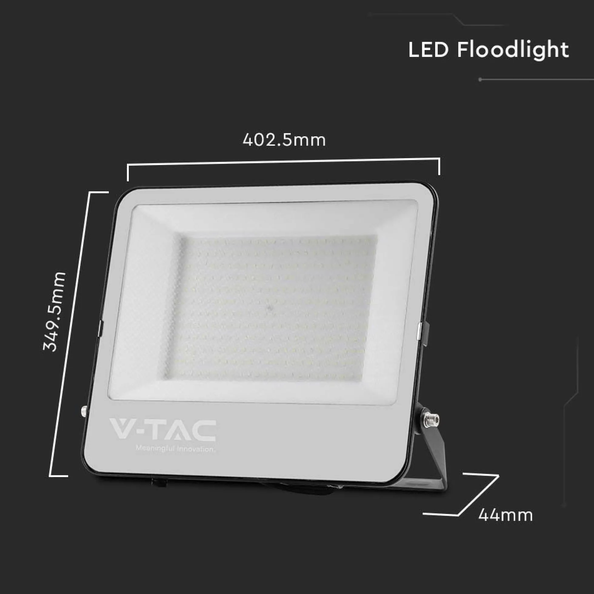 V-Tac 200W LED projektør, 185lm/W, 37000 lumen, 6500K, IP65, sort