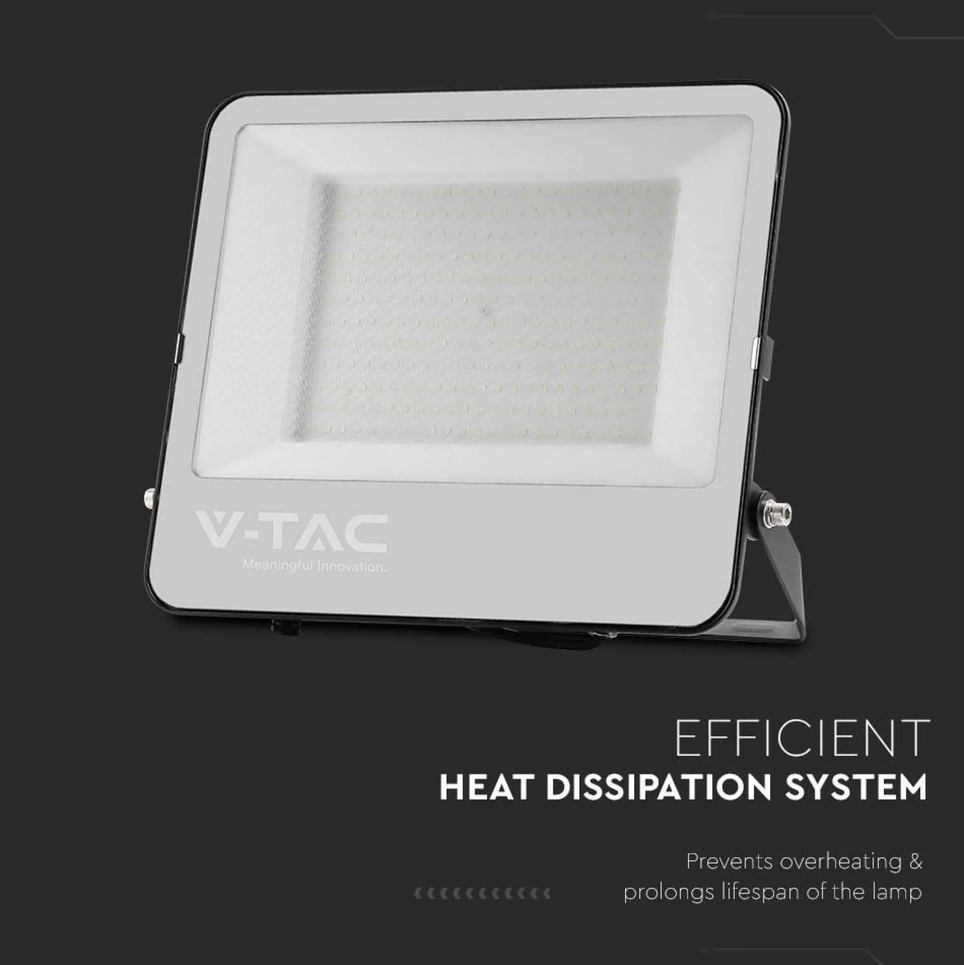 V-Tac 200W LED projektør, 185lm/W, 37000 lumen, 6500K, IP65, sort