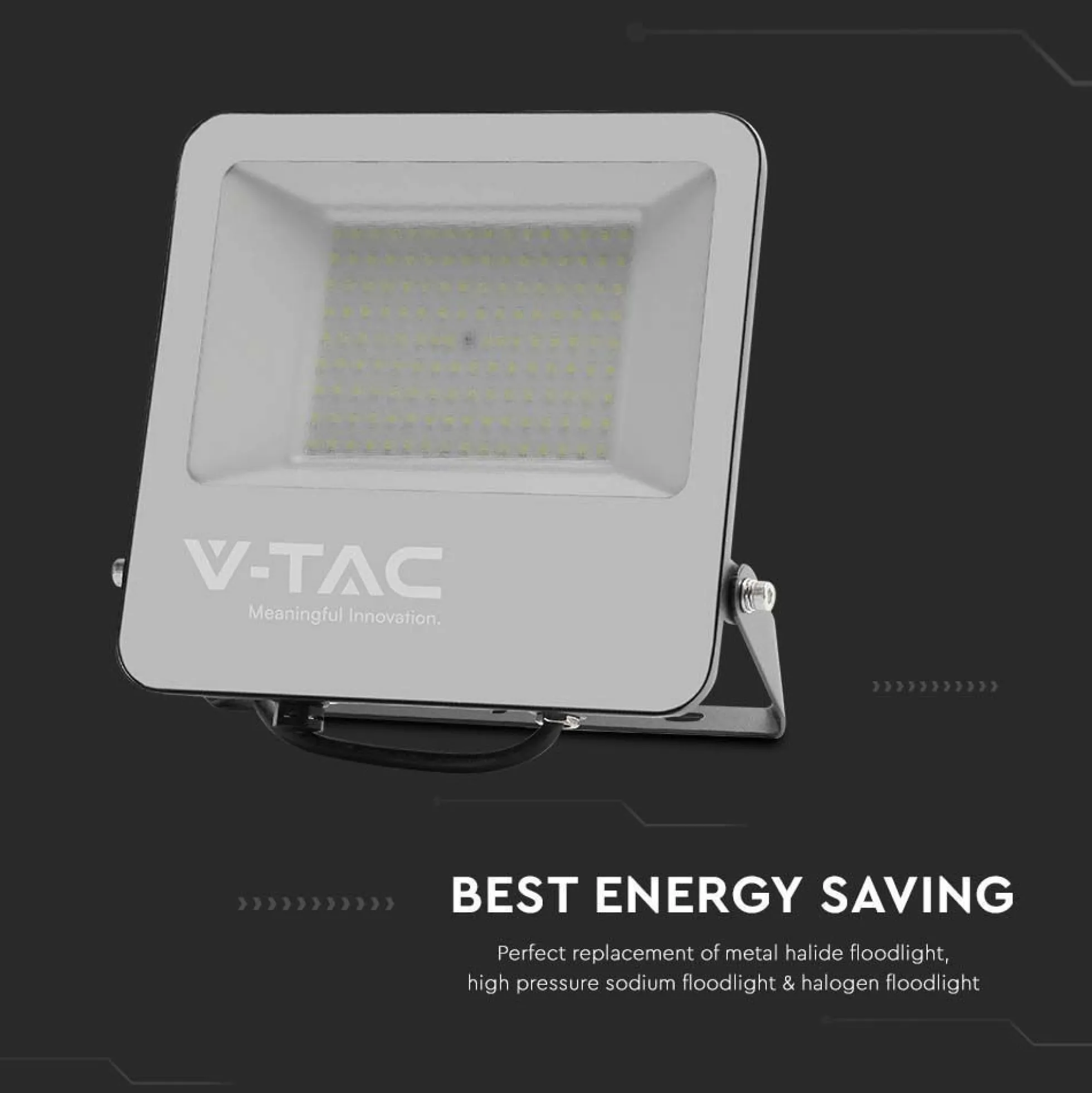 V-Tac 200W LED projektør, 185lm/W, 37000 lumen, 6500K, IP65, sort