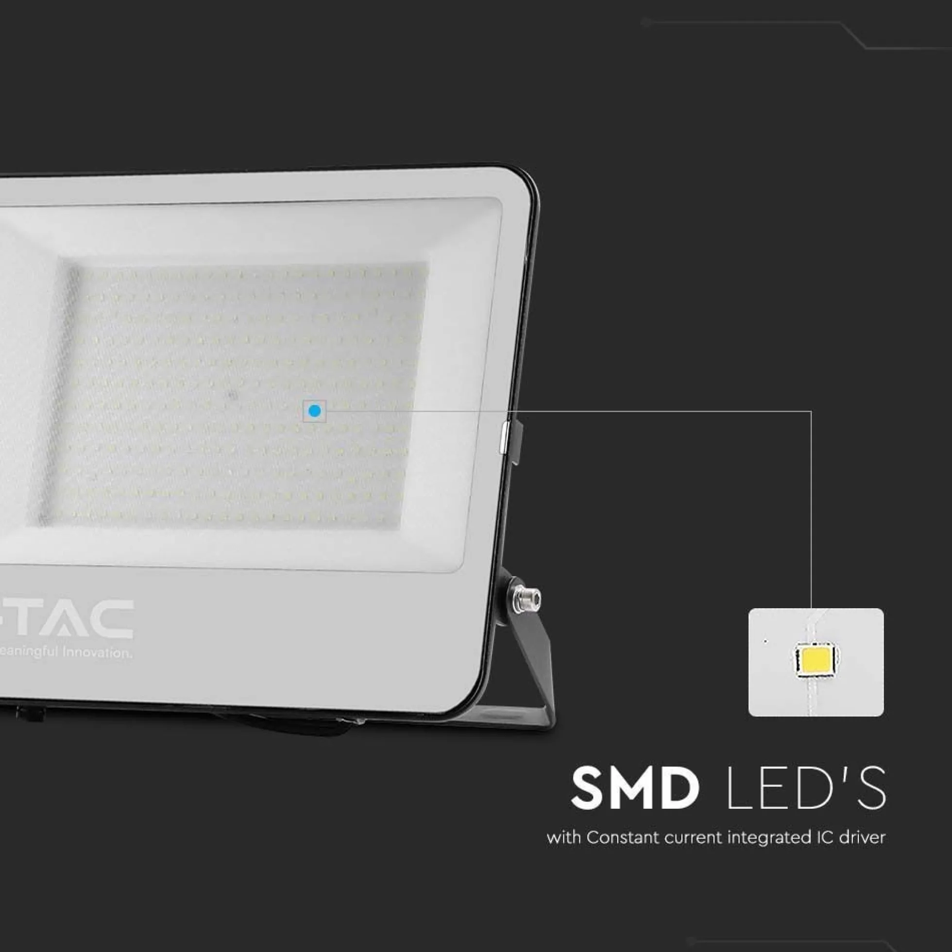 V-Tac 200W LED projektør, 185lm/W, 37000 lumen, 6500K, IP65, sort