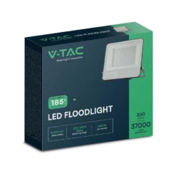 V-Tac 200W LED projektør, 185lm/W, 37000 lumen, 6500K, IP65, sort