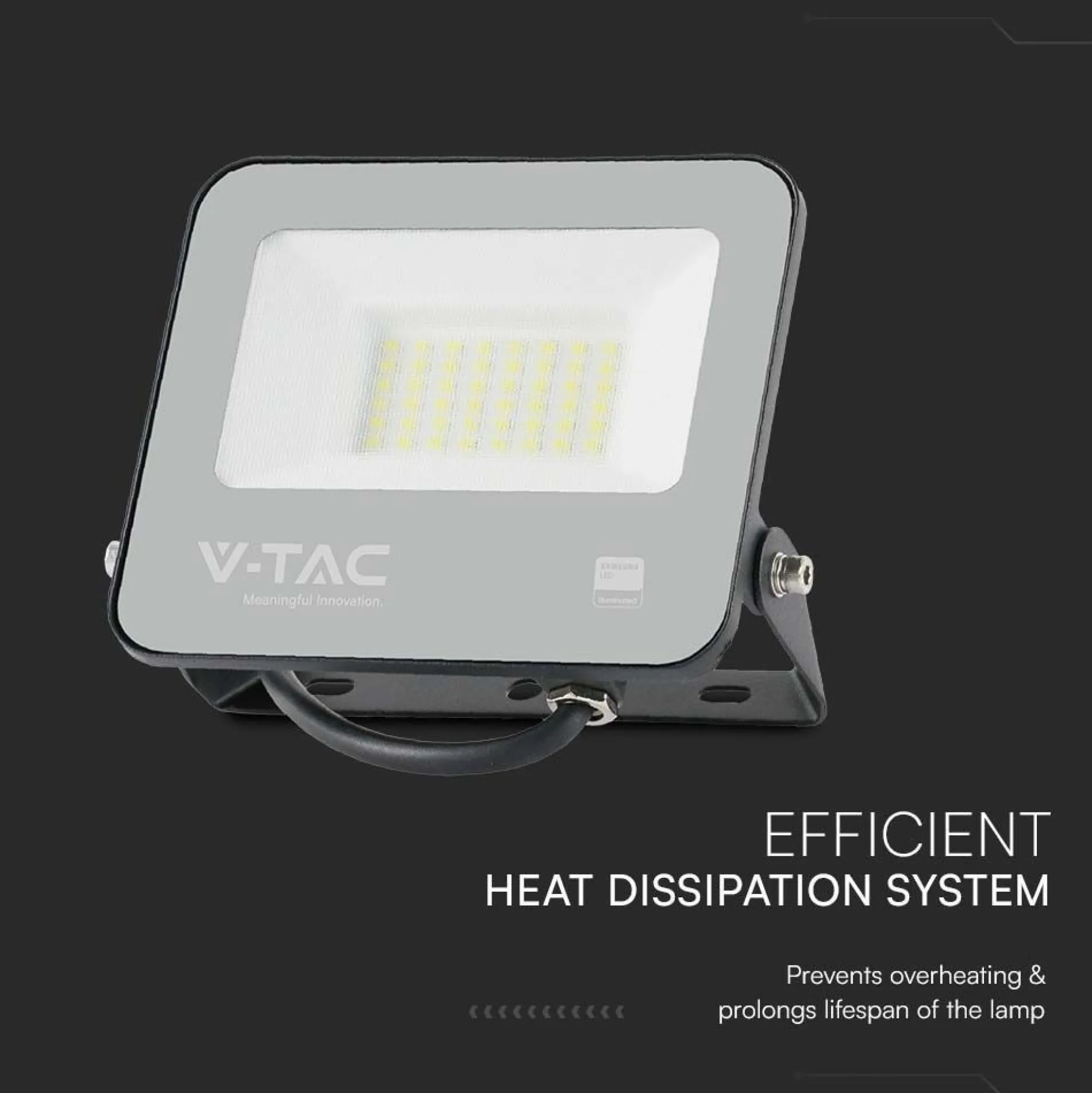 V-Tac 30W LED projektør, 135lm/W - Samsung LED chip, udendørs arbejdslampe, 1m ledning, IP65