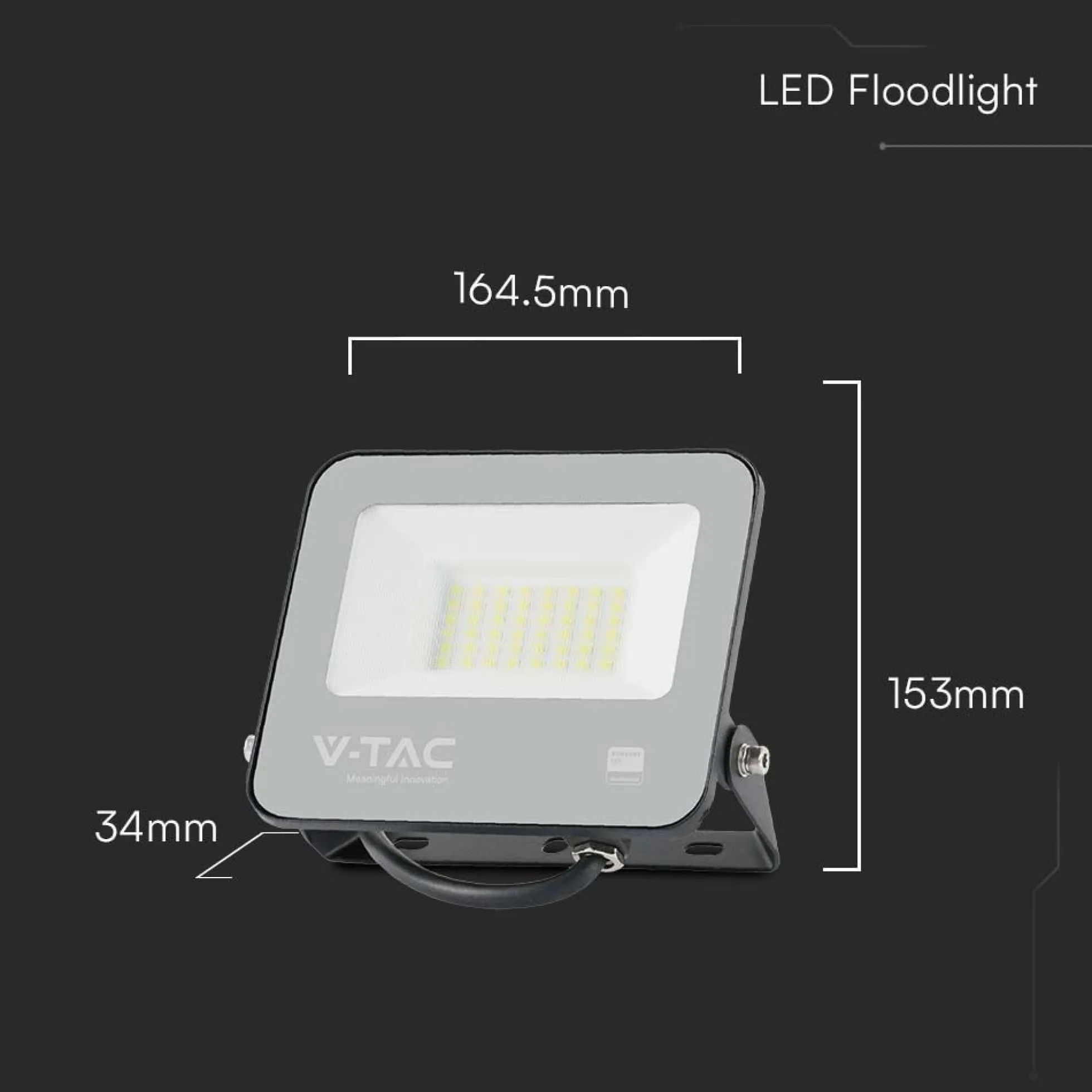 V-Tac 30W LED projektør, 135lm/W - Samsung LED chip, udendørs arbejdslampe, 1m ledning, IP65