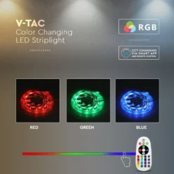 V-Tac 4W/m RGB+CCT LED strip sæt, 5 meter, 60 LED pr. meter, 12V DC, IP65