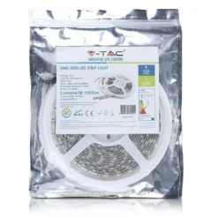 V-Tac 10,8W/m RGB stænktæt LED strip, 5 meter, 60 LED pr. meter, 12V DC, IP65