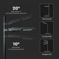 V-Tac 40W Solcelle gadelampe LED - Sort, inkl. solcelle, fjernbetjening, sensor, IP65 (3 års garanti)