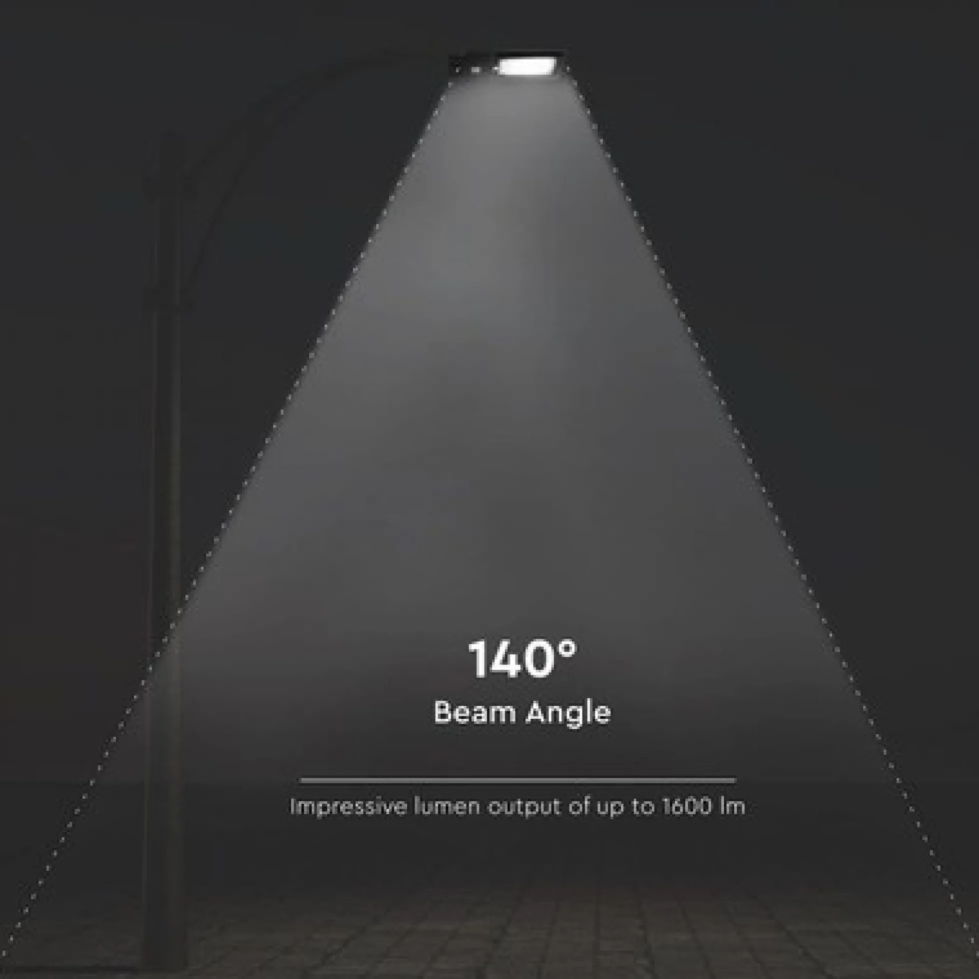 V-Tac 15W Solcelle gadelampe LED - Sort, inkl. solcelle, sensor, IP65