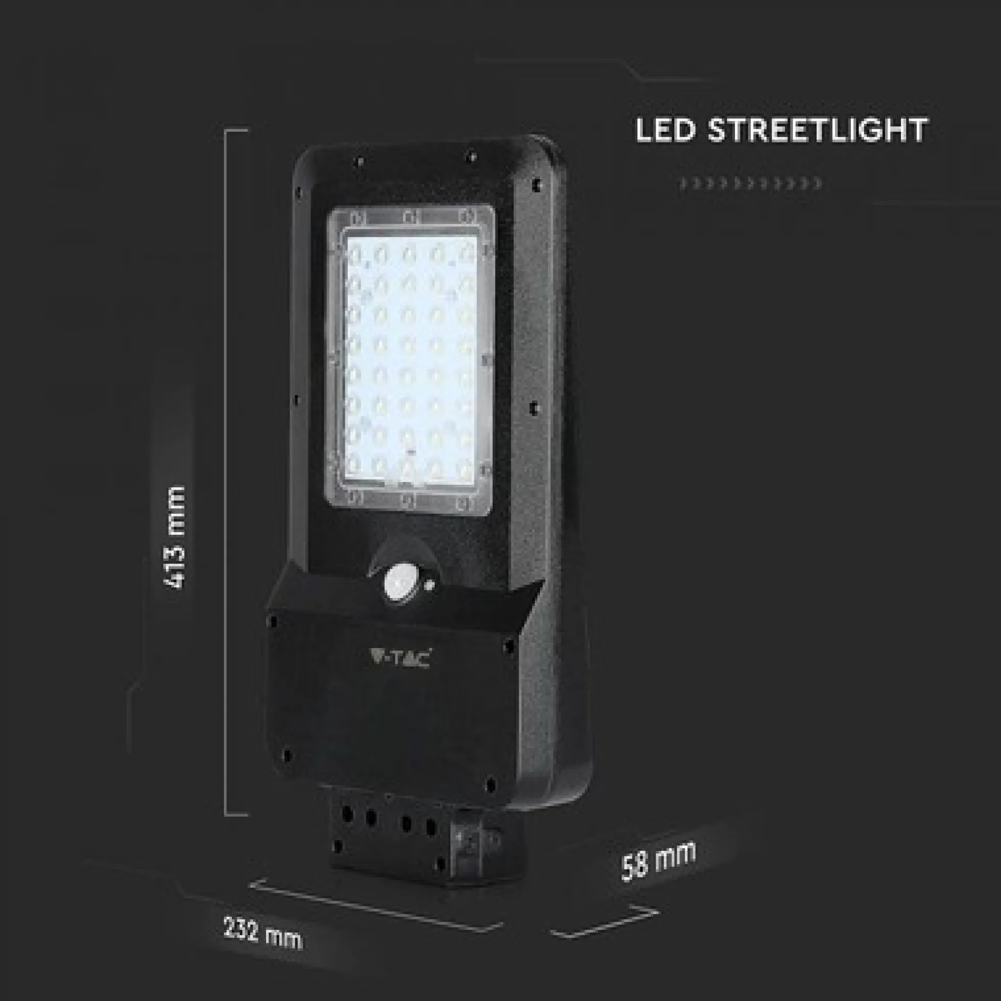 V-Tac 15W Solcelle gadelampe LED - Sort, inkl. solcelle, sensor, IP65