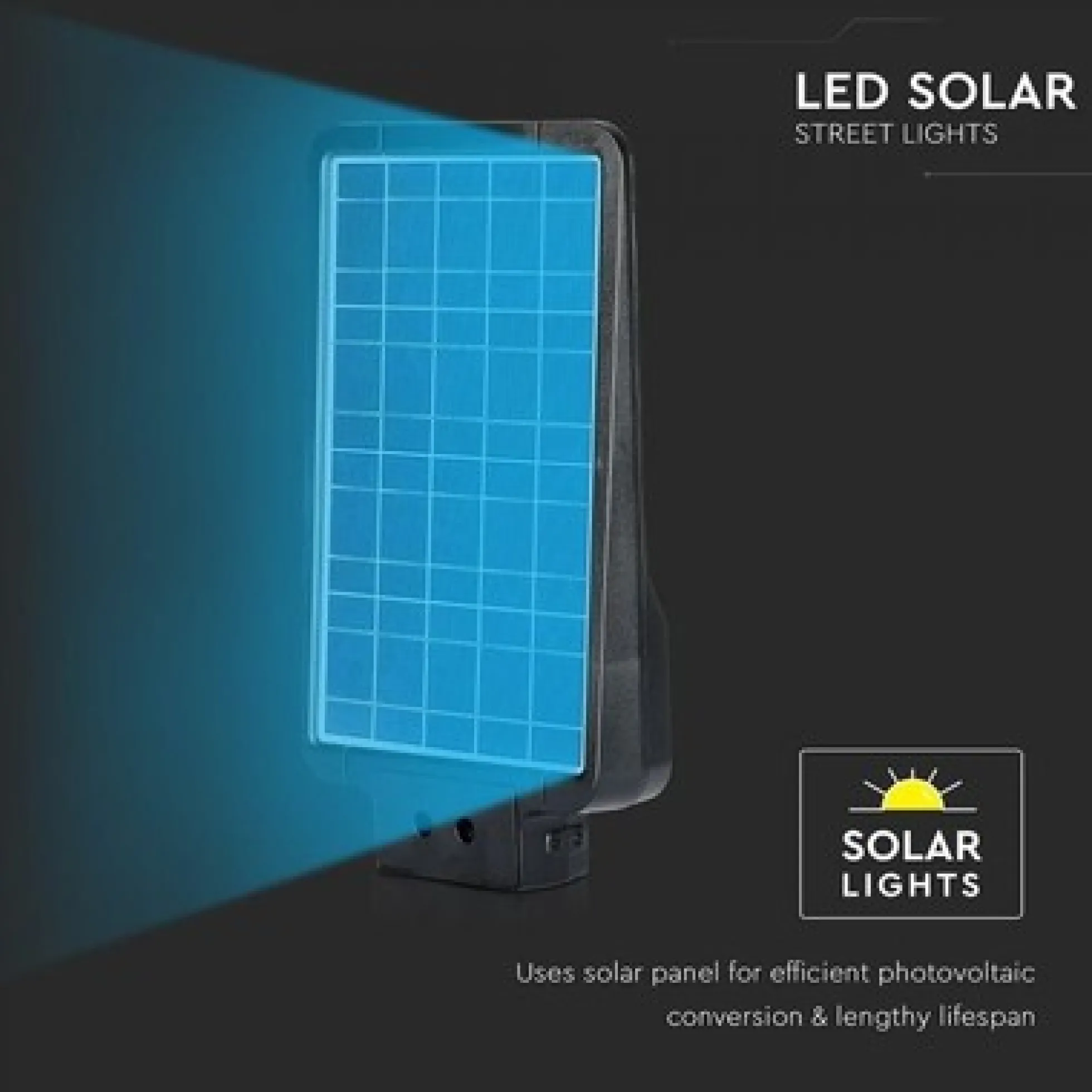 V-Tac 15W Solcelle gadelampe LED - Sort, inkl. solcelle, sensor, IP65
