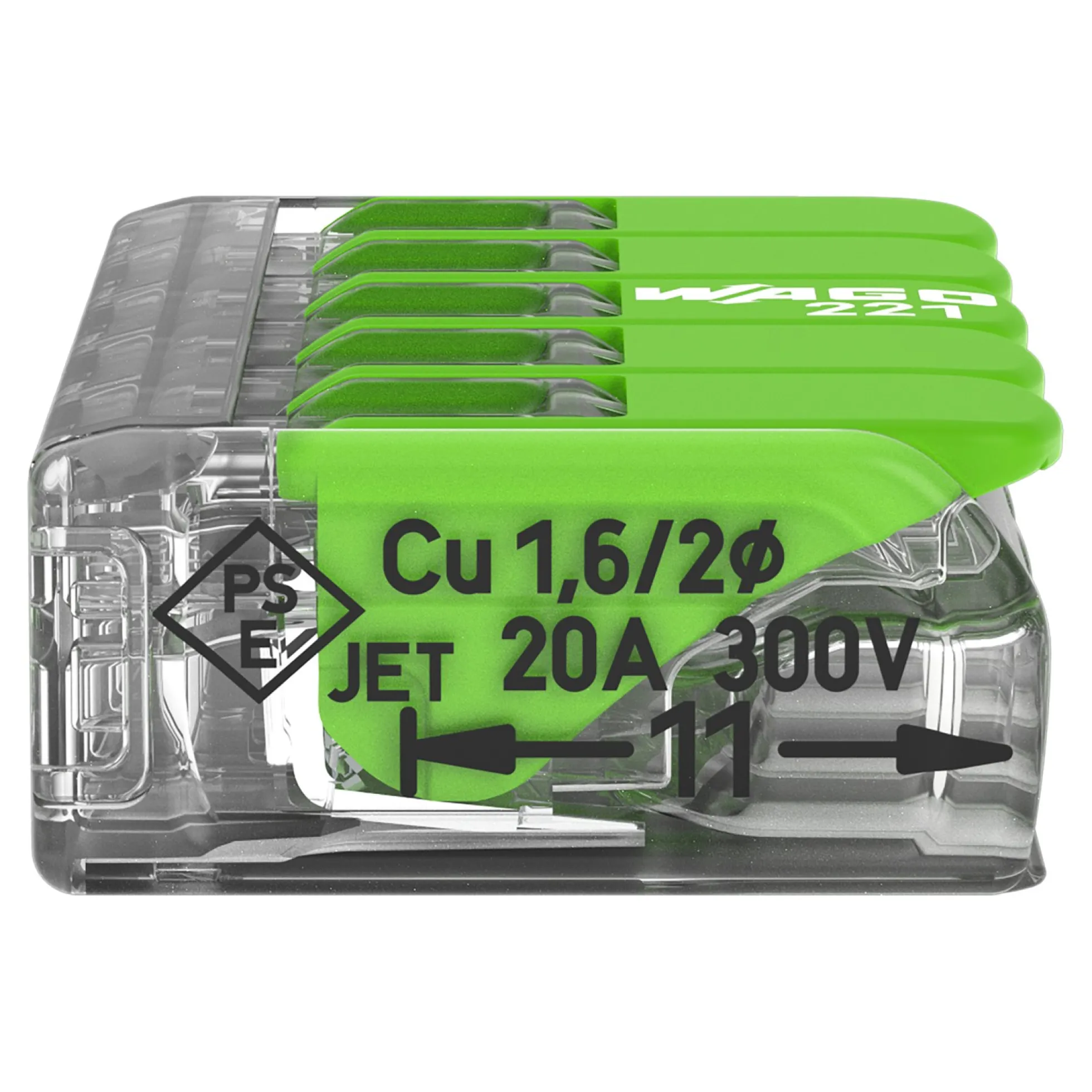 WAGO Green Samlemuffe 5x0,2-4 mm² transparent med grøn pal, serie 221