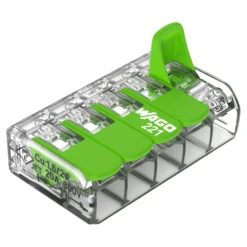 WAGO Green Samlemuffe 5x0,2-4 mm² transparent med grøn pal, serie 221