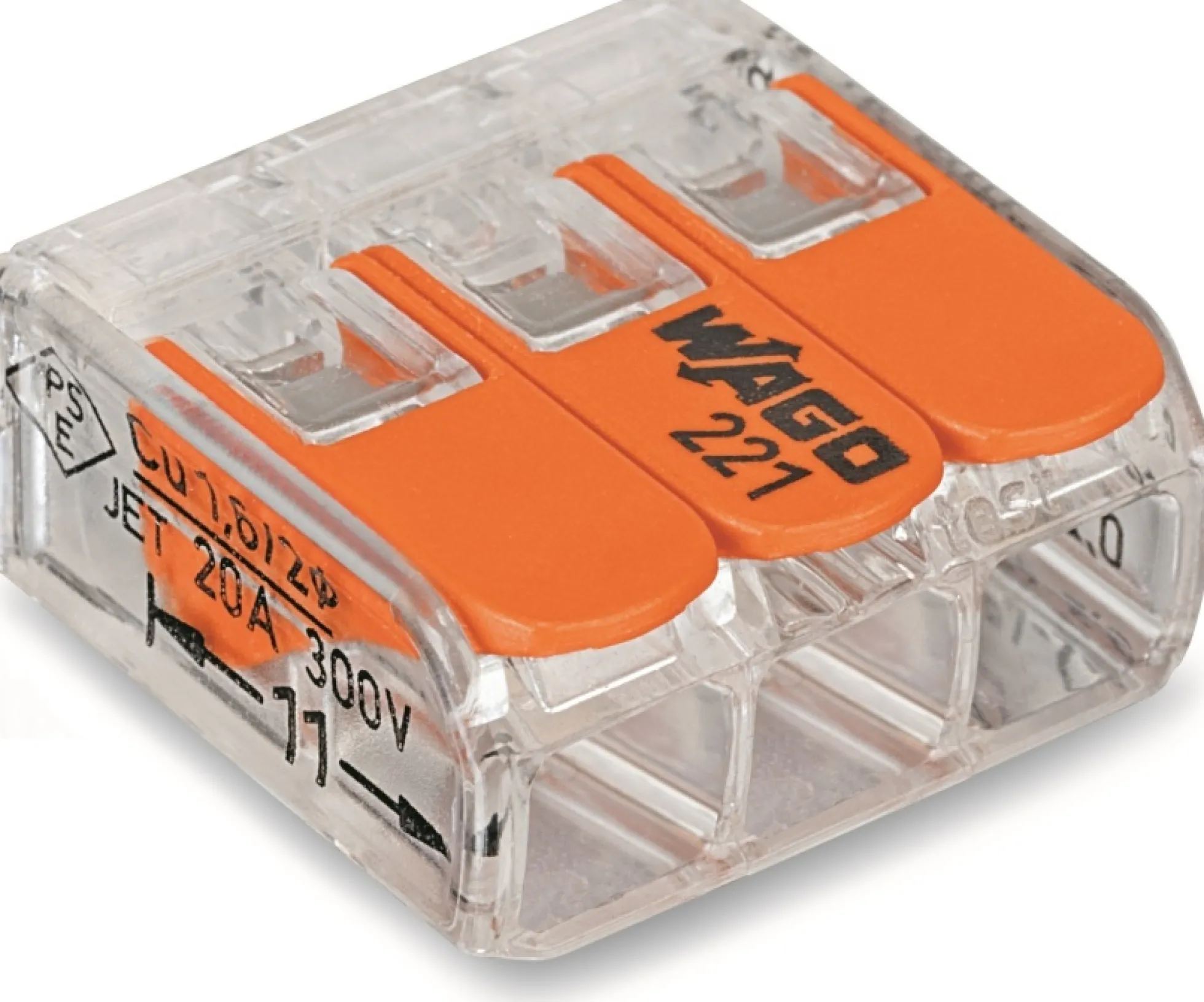 WAGO 221 samlemuffe med 3 huller huller for 0,2 til 4 mm² ledning, transparent - 12 stk gør-det-selv pakke