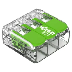 WAGO Samlemuffe, 3x0,2-4 mm², serie 221, transparent, med grøn pal