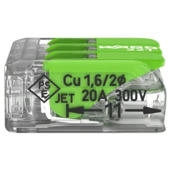 WAGO Samlemuffe, 3x0,2-4 mm², serie 221, transparent, med grøn pal