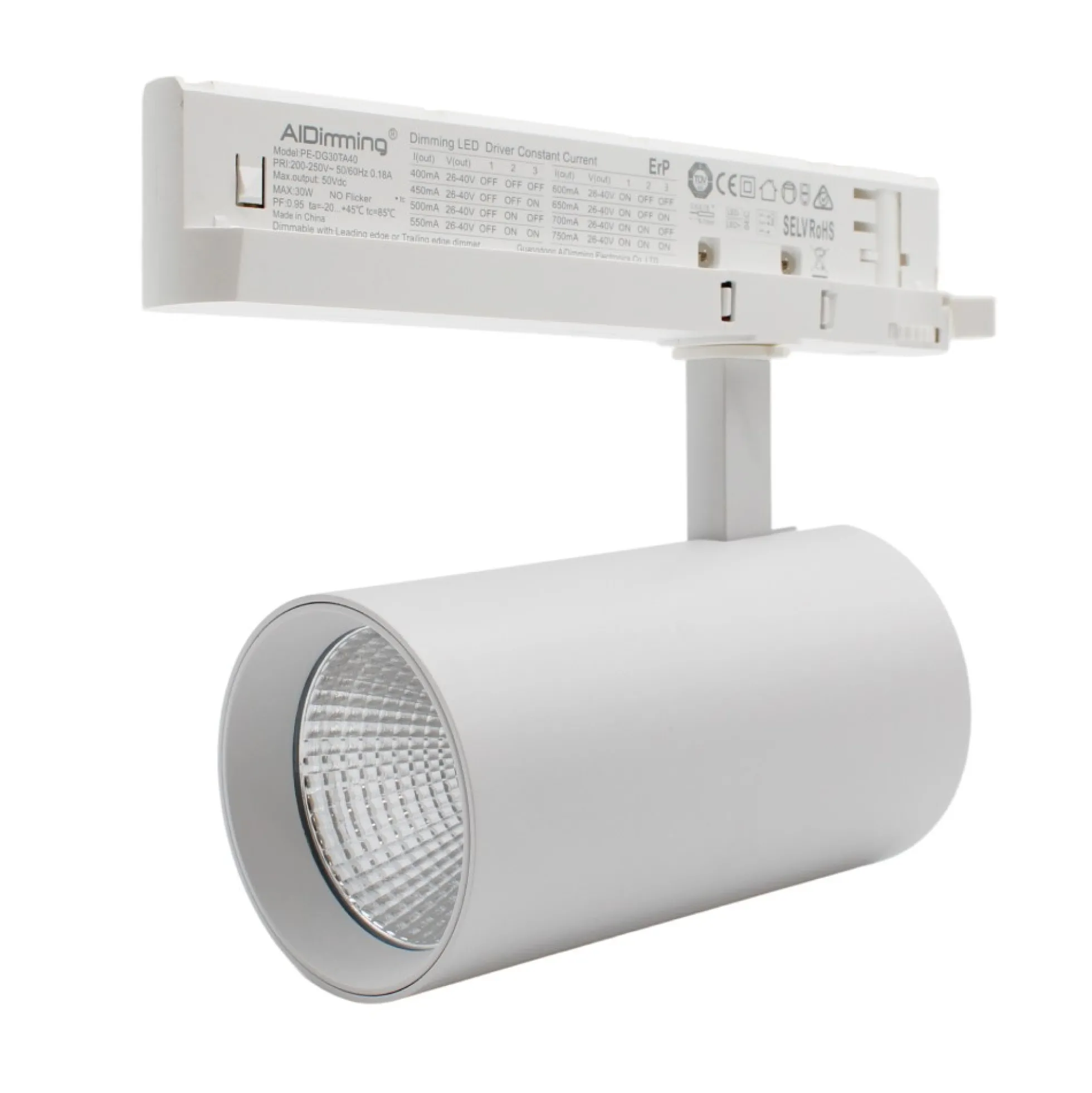 29W dæmpbar skinnespot fra LEDlife, hvid, 140 lm/W, RA 90, 38 grader, til 3-fasede systemer