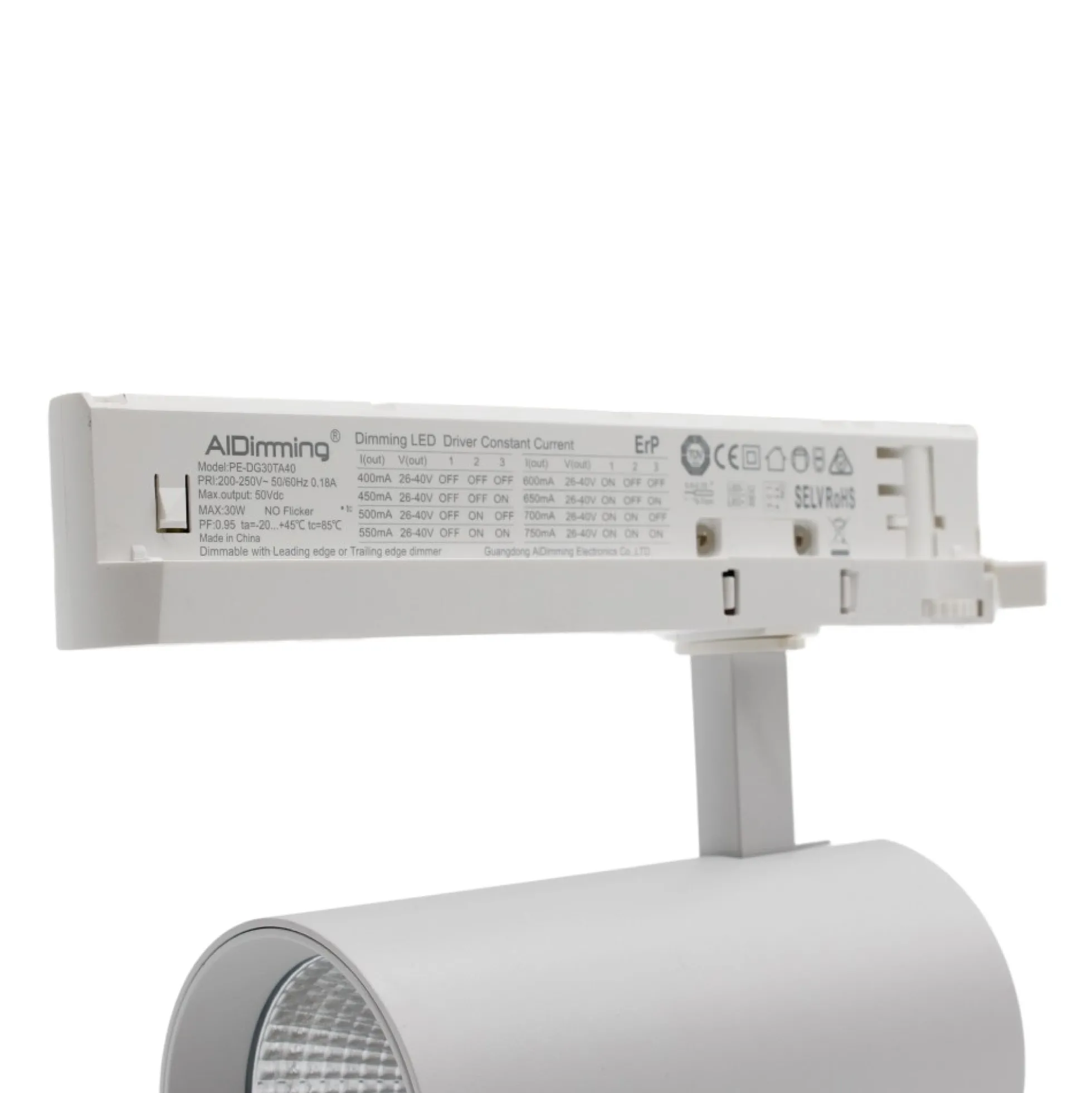 29W dæmpbar skinnespot fra LEDlife, hvid, 140 lm/W, RA 90, 38 grader, til 3-fasede systemer