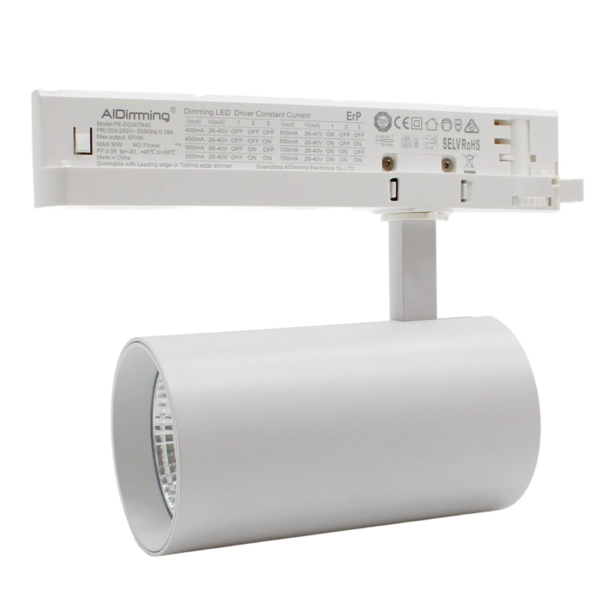 29W dæmpbar skinnespot fra LEDlife, hvid, 140 lm/W, RA 90, 38 grader, til 3-fasede systemer