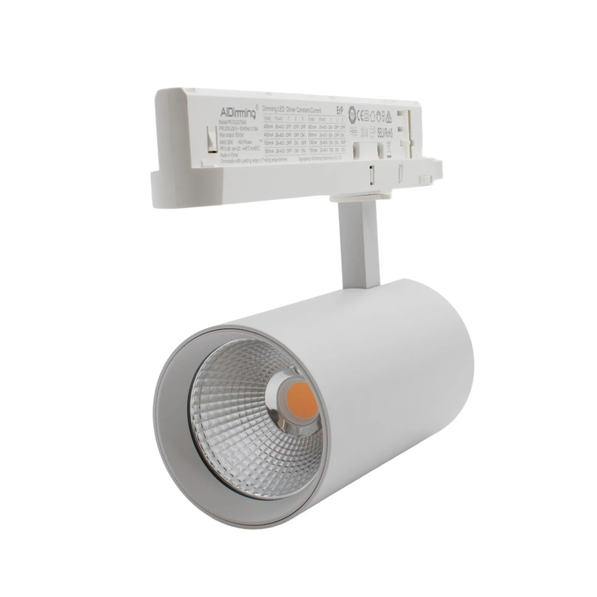 29W dæmpbar skinnespot fra LEDlife, hvid, 140 lm/W, RA 90, 38 grader, til 3-fasede systemer