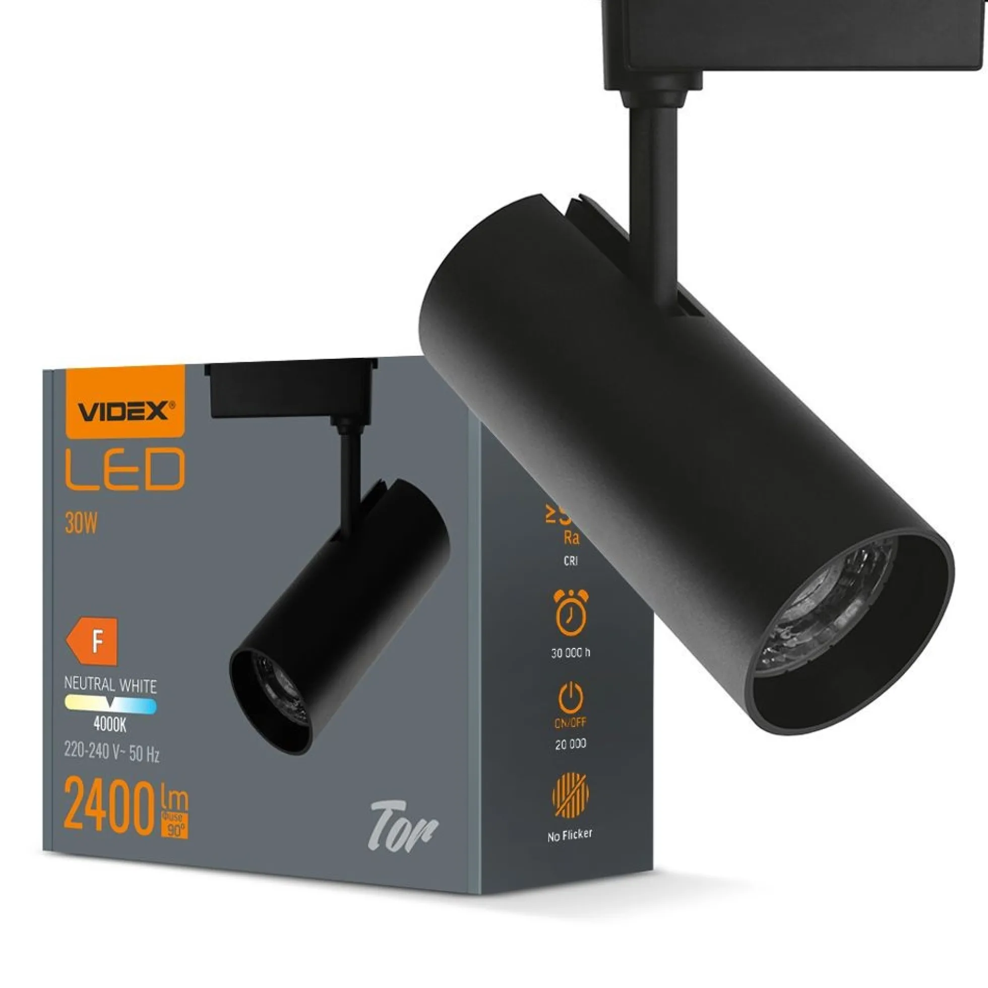 30W 1-faset RA90 Tor skinnespot, 36° spredning, 2400 lumen, 4000K - 1F2W