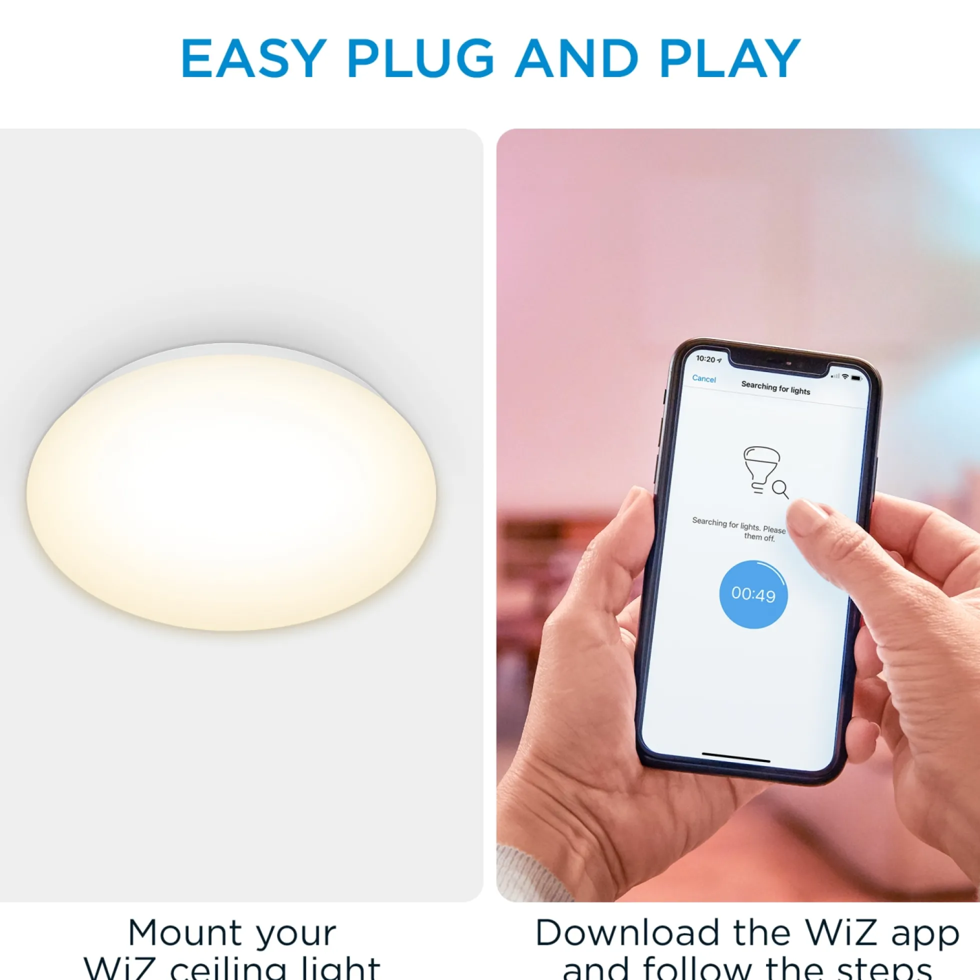 WiZ Adria plafond, Ø32 cm, 1600lm, 2700K (dæmpbar), 17W, WiFi/Matter