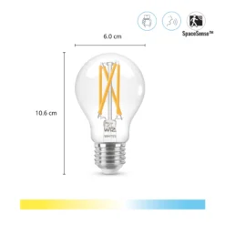 WiZ E27 LED-pære, A60 klar, 810lm, Tunable White, 7W, WiFi/Matter