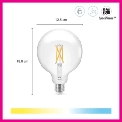 WiZ E27 LED-pære, Globe klar G125, 650lm, Tunable White, 7W, WiFi/Matter