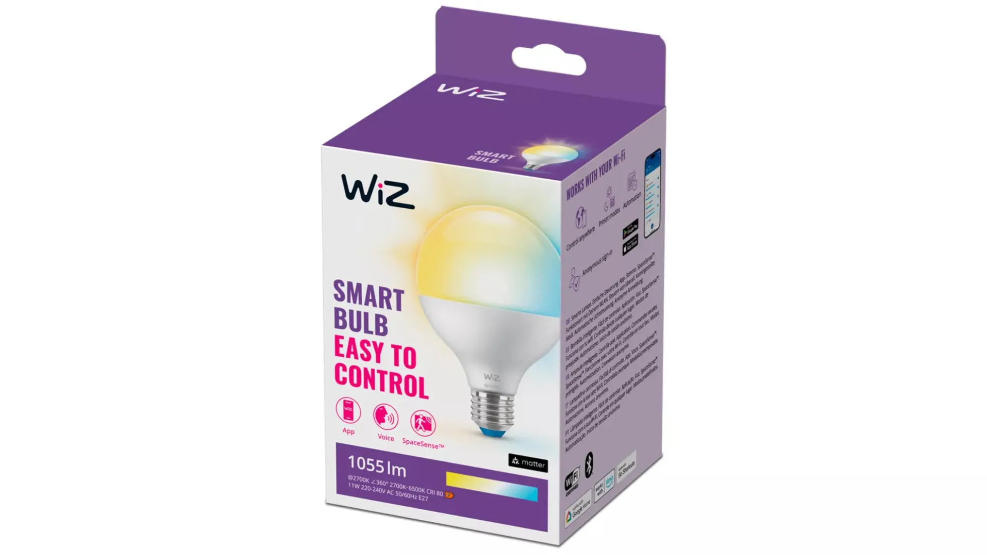 WiZ E27 LED-pære, Globe, 1055lm, Tunable White, 11W, WiFi/Matter