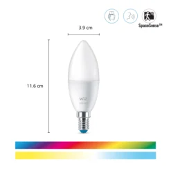 WiZ E14 LED-pære, kerte, 470lm, Color, 4,9W, WiFi/Matter - 2 pak