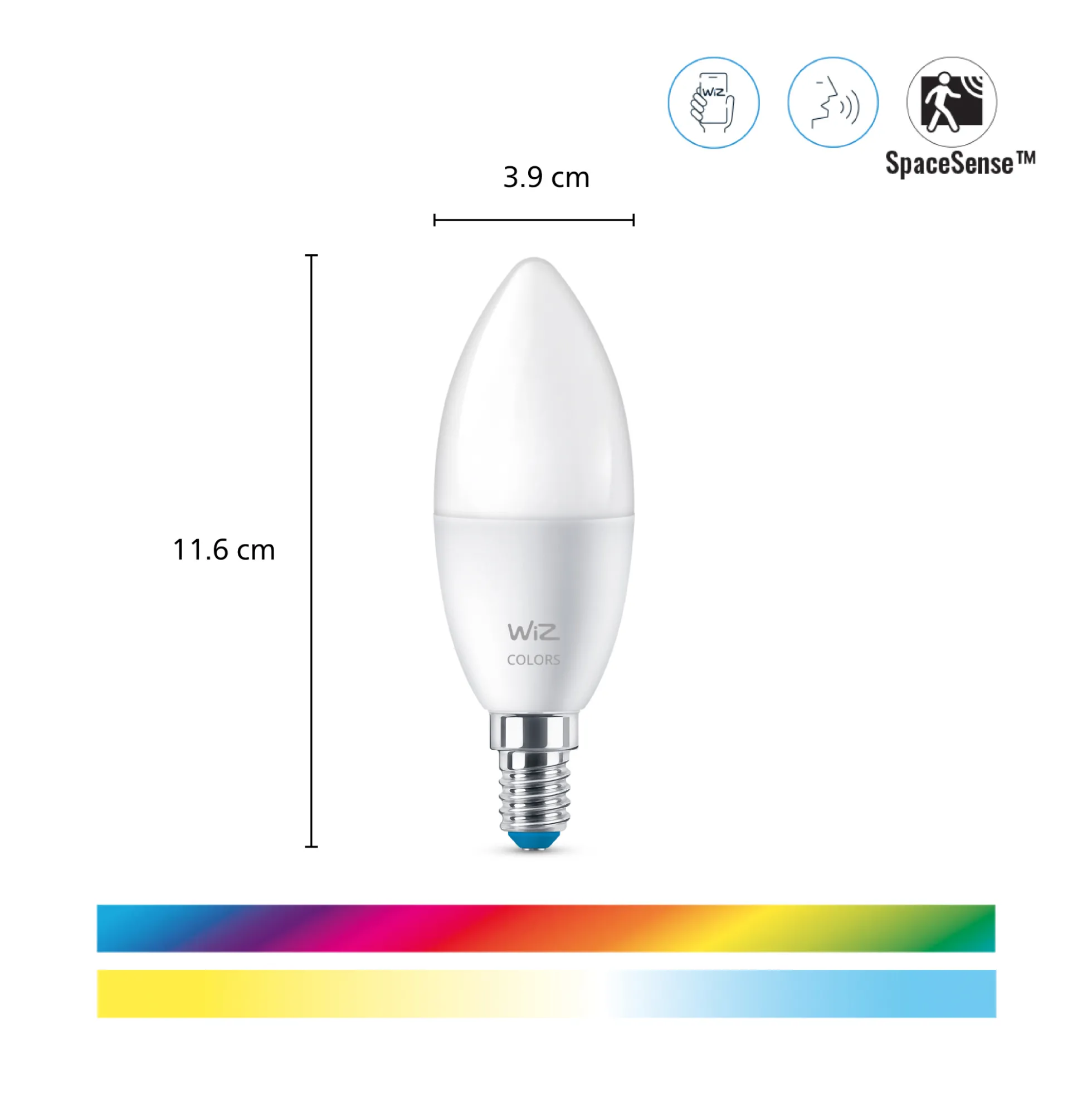 WiZ E14 LED-pære, kerte, 470lm, Color, 4,9W, WiFi/Matter - 2 pak