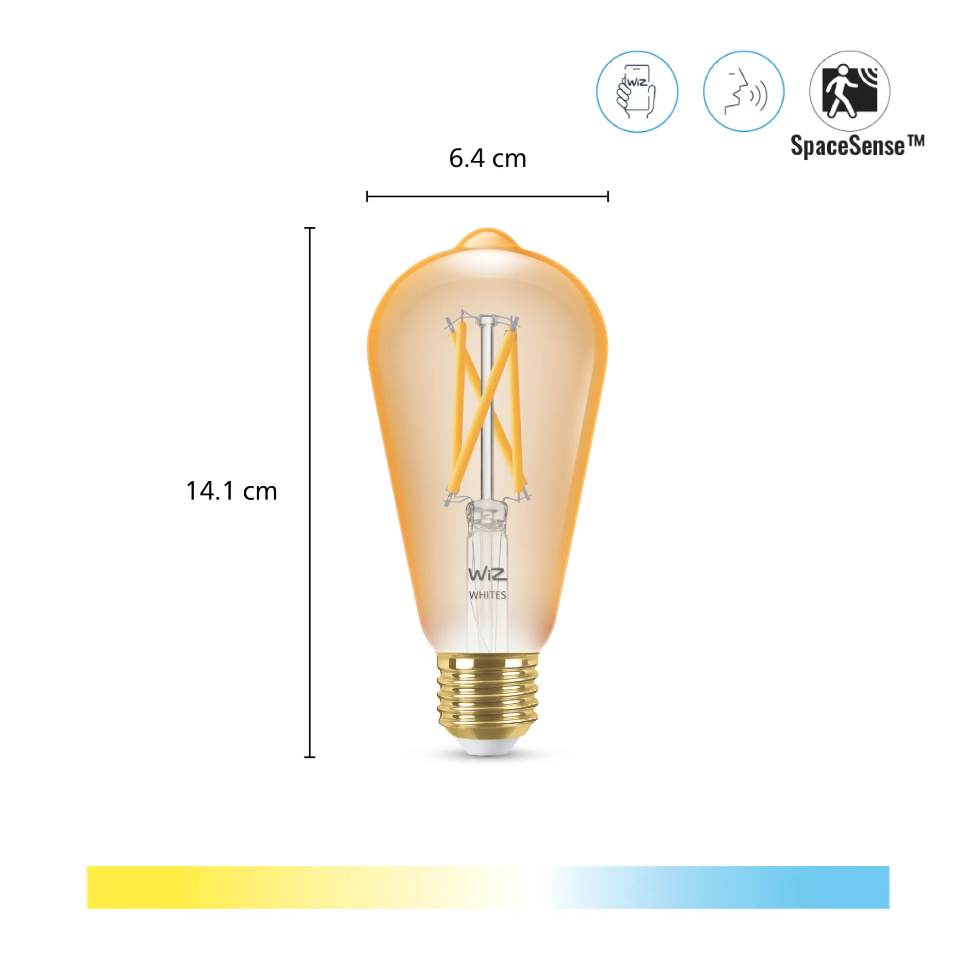 WiZ E27 LED-pære, ST64 amber, 640lm, Tunable White, 7 W, WiFi/Matter - 2 pak inkl. remote