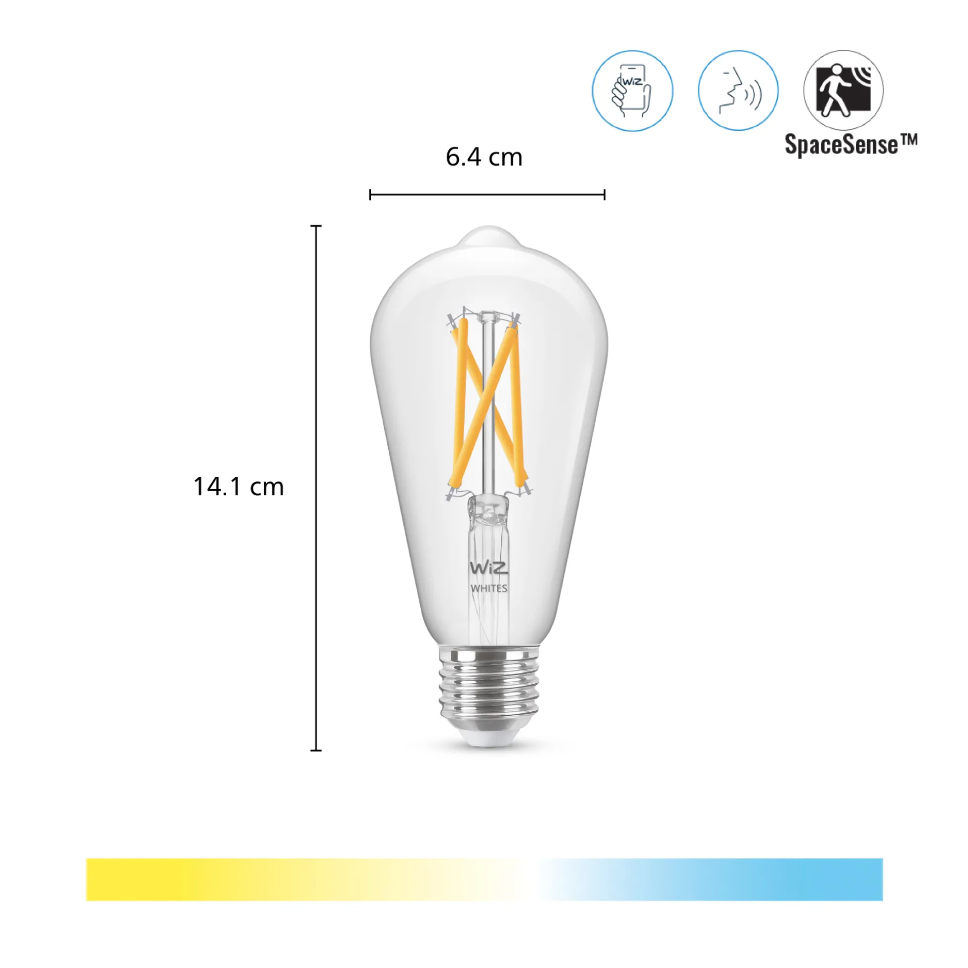 WiZ E27 LED-pære, ST64 klar, 806lm, Tunable White, 7W, WiFi/Matter