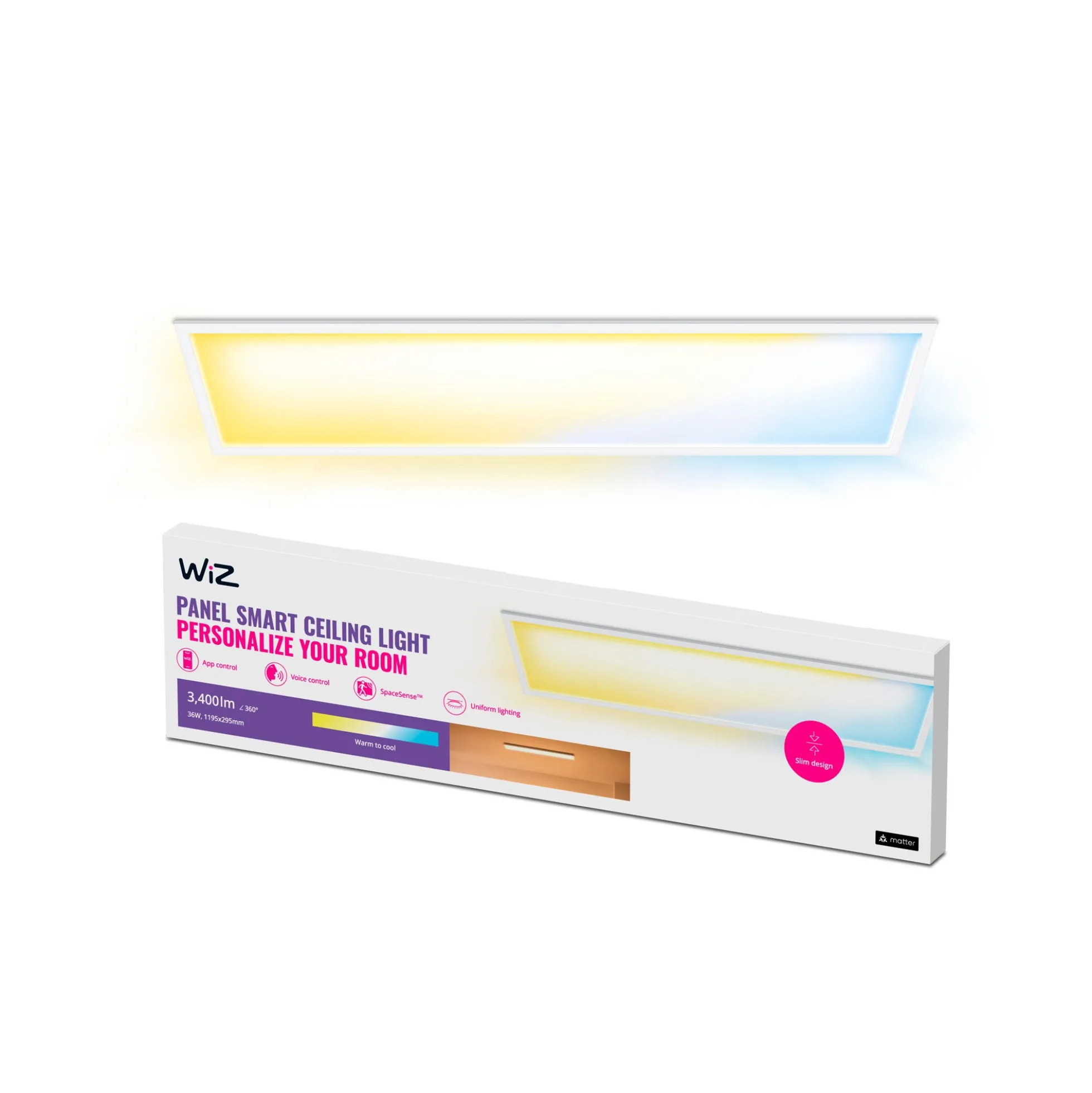 WiZ LED-panel 120x30 cm, 3400lm, Tunable White, hvid