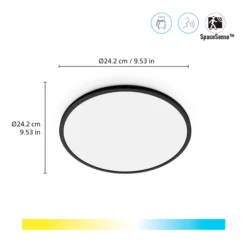 WiZ SuperSlim plafond, Ø24 cm, 1300lm, Tunable White, 14W, WiFi/Matter, Sort