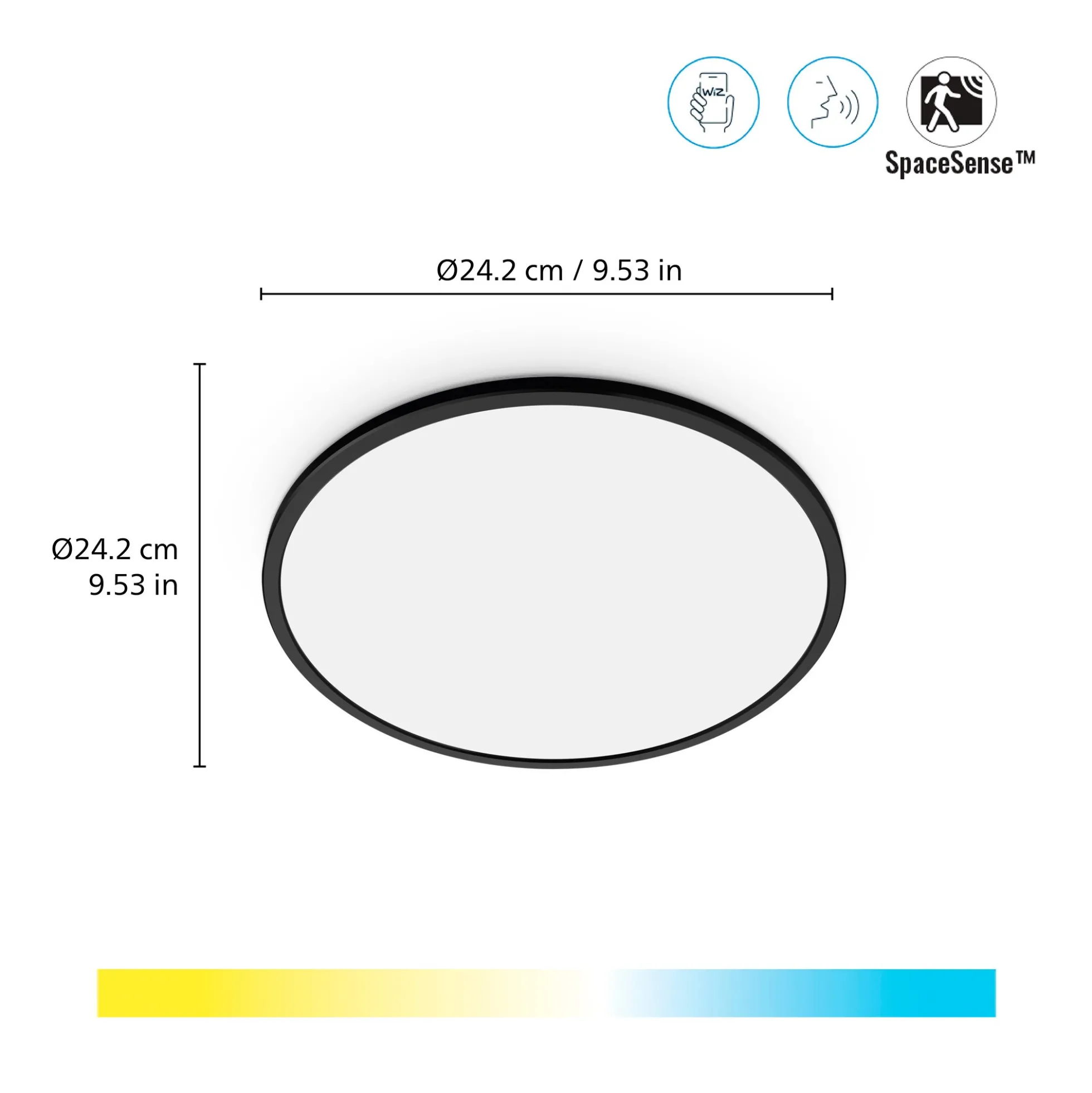 WiZ SuperSlim plafond, Ø24 cm, 1300lm, Tunable White, 14W, WiFi/Matter, Sort