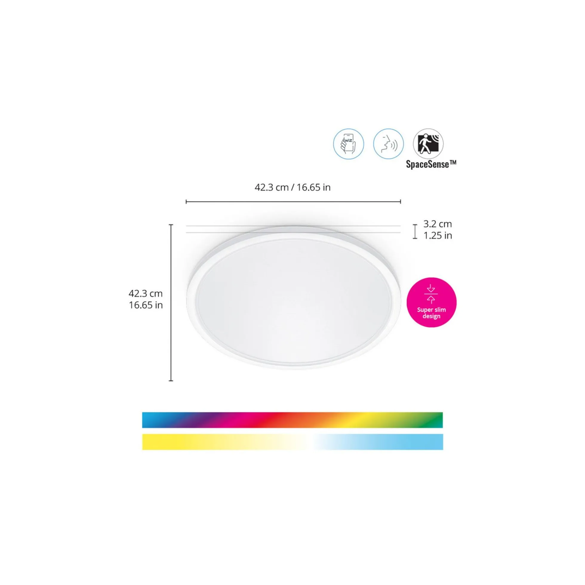 WiZ SuperSlim plafond, Color, Ø43, 118lm, 22W, WiFi/Matter, hvid