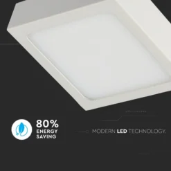 12W kvadratisk LED loftlampe, 900lm, 140x140mm, flicker free, hvid kant, kold hvid - V-TAC