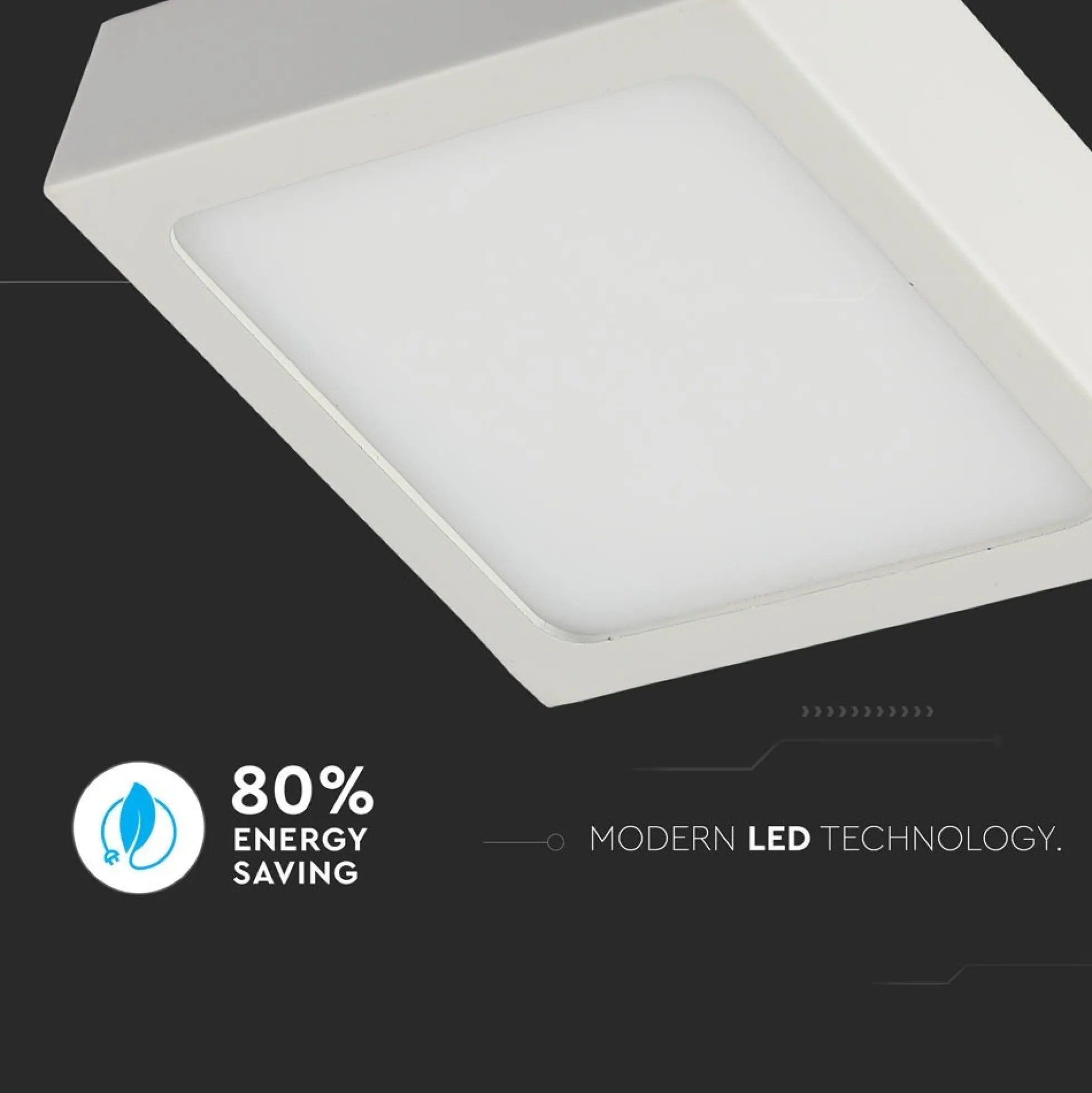 12W kvadratisk LED loftlampe, 900lm, 140x140mm, flicker free, hvid kant, kold hvid - V-TAC