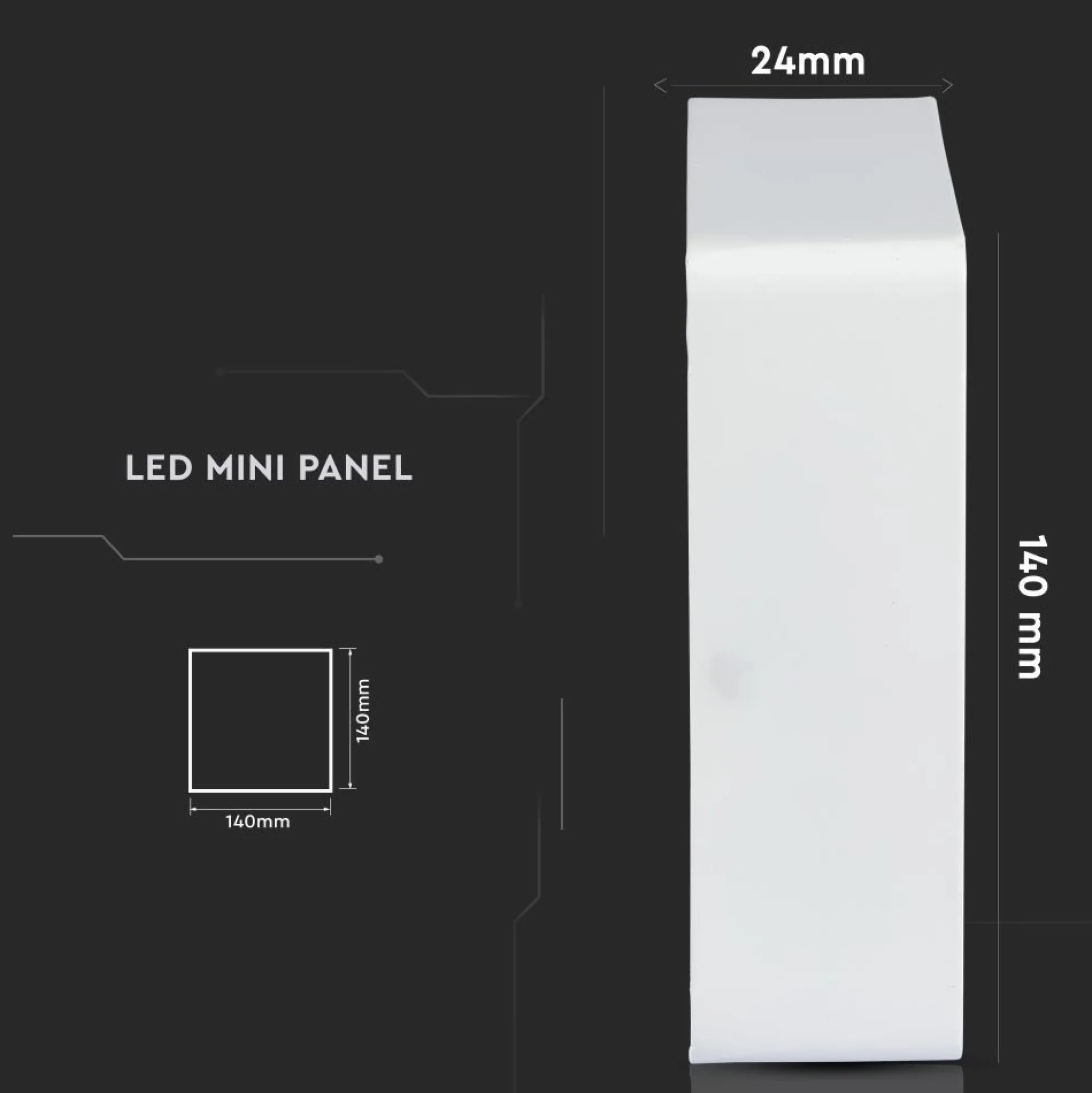 12W kvadratisk LED loftlampe, 900lm, 140x140mm, flicker free, hvid kant, kold hvid - V-TAC