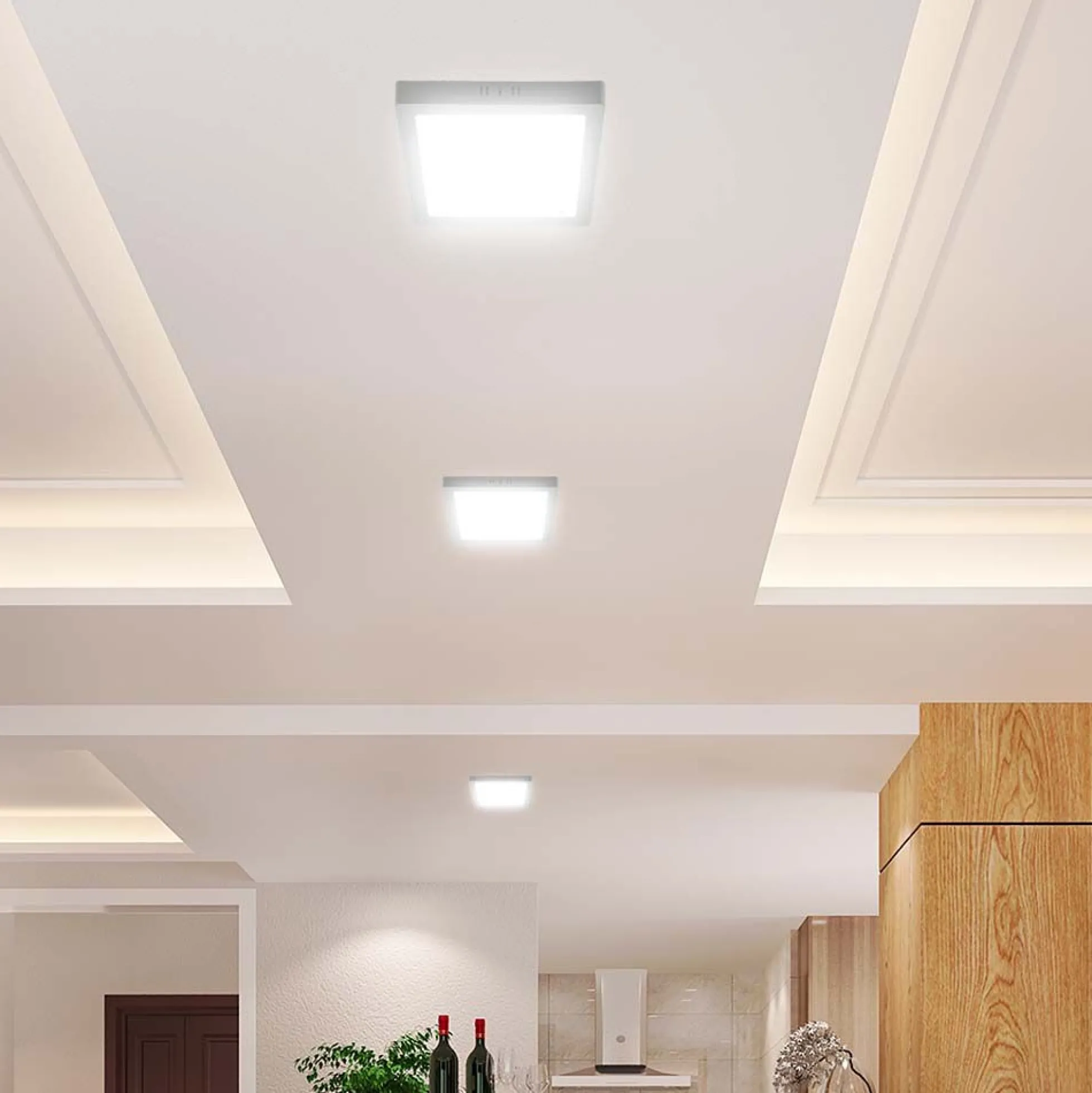 18W kvadratisk LED loftlampe, 21,4x21,4cm, 100lm/W, hvid kant, 6500K - Kulør: Kold